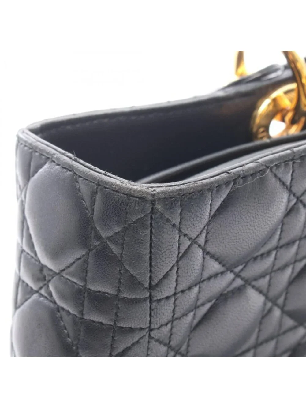 Dior Lady Dior Large 2-Way Black Leather Lady Dior Tote Bag